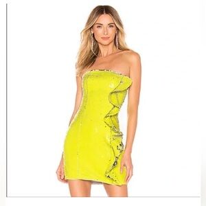 h:ours Nala Ruffle Mini Dress in  Neon Yellow Silver Sequin NWOT